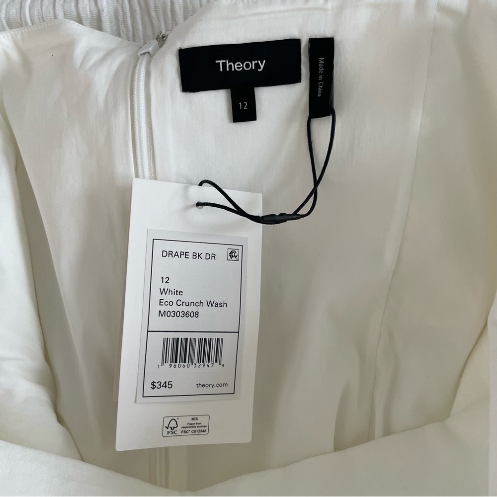 Theory Drape Back Mini Dress‎ in Stretch Linen White NWT Bow Solid Eco Crunch - Picture 13 of 15